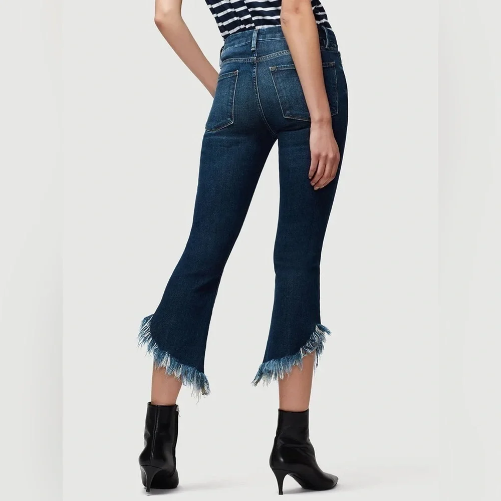 FRAME - Le Crop Mini Boot Jean Shredded Raw Hem in Bayberry